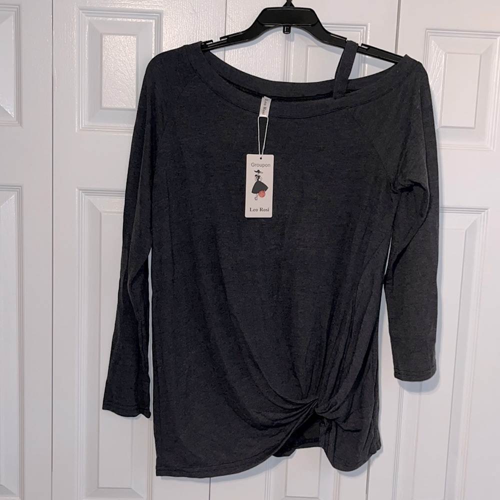 Dark Grey Cold Shoulder Top